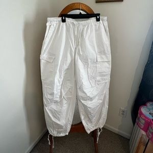 bright white parachute pants